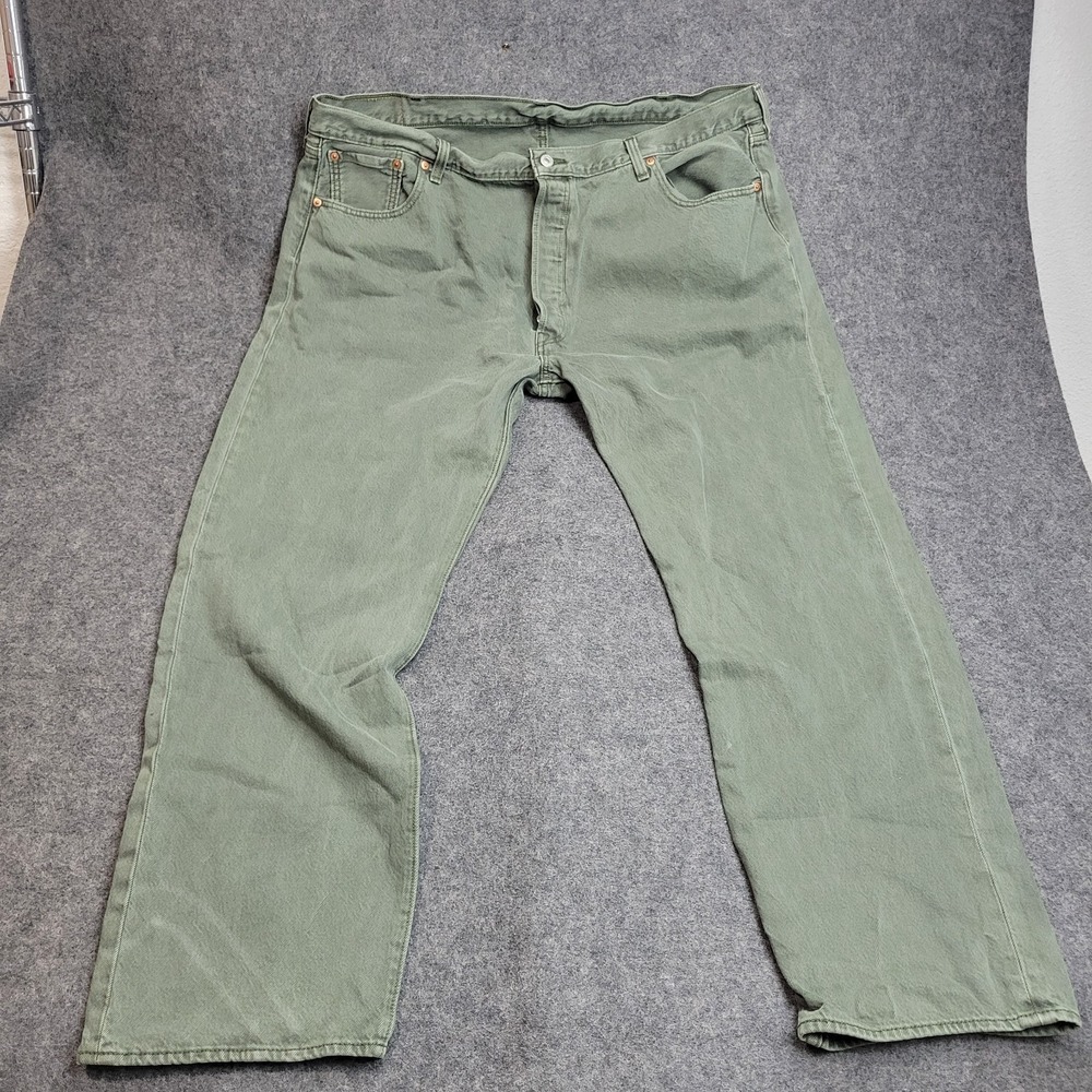 Levis 501 Jeans Mens 44x32 Green Straight Leg Button Fly Work Wear Americana - Picture 2 of 13